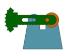 View from the front showing a mechanism named mechanism with three elements of the claw toothed segment of a camera