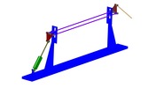 ISO-view showing a mechanism named sliding mechanism and levers oscillating cylinder with articulated parallelogram in position P1