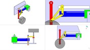 Quadruple view showing a mechanism named sliding mechanism and levers retractable landing gear