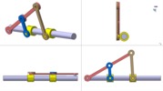 Quadruple view showing a mechanism named multi-bar mechanism pantograph