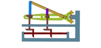 View from the front showing a mechanism named dimensional sliding mechanism and levers copying apparatus in position P1