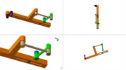 Quadruple view showing a mechanism named sliding mechanism and levers of the rower toy