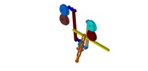 ISO-view showing a mechanism named roll feed mechanism and sliding levers in position P5