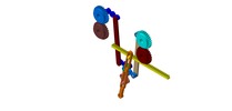 ISO-view showing a mechanism named roll feed mechanism and sliding levers in position P1