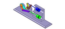 Vue ISO qui montre un mécanisme nommé mécanisme à coulisse et leviers de la machine à piston, avec une course réglable de l’un des deux pistons en position P13