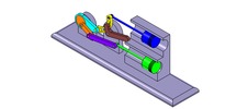 ISO-view showing a mechanism named mechanism with slides and levers of the piston machine with an adjustable stroke of one of the two pistons in position P3