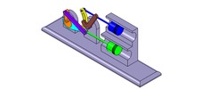 ISO-view showing a mechanism named mechanism with slides and levers of the piston machine with an adjustable stroke of one of the two pistons in position P11