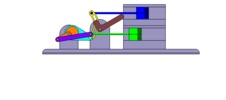 Vue de face qui montre un mécanisme nommé mécanisme à coulisse et leviers de la machine à piston, avec une course réglable de l’un des deux pistons en position P7