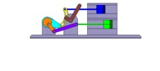 Vue de face qui montre un mécanisme nommé mécanisme à coulisse et leviers de la machine à piston, avec une course réglable de l’un des deux pistons en position P13