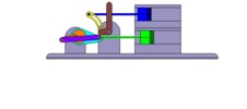 View from the front showing a mechanism named mechanism with slides and levers of the piston machine with an adjustable stroke of one of the two pistons in position P18