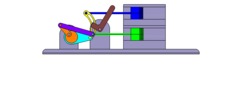 Vue de face qui montre un mécanisme nommé mécanisme à coulisse et leviers de la machine à piston, avec une course réglable de l’un des deux pistons en position P15