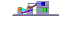 Vue de face qui montre un mécanisme nommé mécanisme à coulisse et leviers de la machine à piston, avec une course réglable de l’un des deux pistons en position P9
