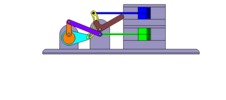 Vue de face qui montre un mécanisme nommé mécanisme à coulisse et leviers de la machine à piston, avec une course réglable de l’un des deux pistons en position P10