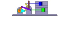 Vue de face qui montre un mécanisme nommé mécanisme à coulisse et leviers de la machine à piston, avec une course réglable de l’un des deux pistons en position P17