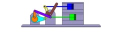 Vue de face qui montre un mécanisme nommé mécanisme à coulisse et leviers de la machine à piston, avec une course réglable de l’un des deux pistons en position P11