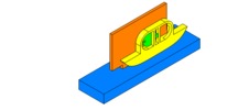 ISO-view showing a mechanism named eccentric slide mechanism and moving the excavator in position P0