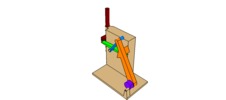 ISO-view showing a mechanism named mechanism with runner and rigid rods of the valve with eccentric in position P5