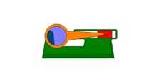 View from the front showing a mechanism named slider mechanism and crank with eccentric in position P2