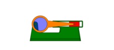 View from the front showing a mechanism named slider mechanism and crank with eccentric in position P0