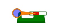 View from the front showing a mechanism named slider mechanism and crank with eccentric in position P1