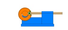 View from the front showing a mechanism named slide mechanism and crank with eccentric in position P1