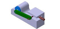 ISO-view showing a mechanism named A slider-crank mechanism with adjustable crank length in position P3