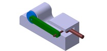 ISO-view showing a mechanism named A slider-crank mechanism with adjustable crank length in position P0