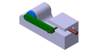 ISO-view showing a mechanism named A slider-crank mechanism with adjustable crank length in position P2