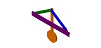 ISO-view showing a mechanism named slider-crank mechanism with pendulum in position P1