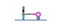 Vue de face qui montre un mécanisme nommé mécanisme à coulisseau et manivelle avec course double du coulisseau en position P2