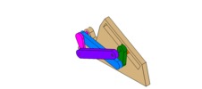 ISO-view showing a mechanism named off-axis slide mechanism and crank parallelogram in position P1