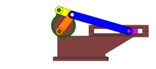 View from the front showing a mechanism named slide mechanism and crank with eccentric in position P2