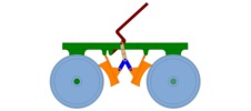 View from the front showing a mechanism named multiple-bar mechanism of a wheel brake in position P00