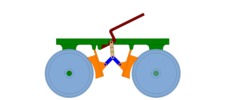 View from the front showing a mechanism named multiple-bar mechanism of a wheel brake in position P02