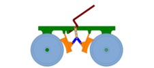 View from the front showing a mechanism named multiple-bar mechanism of a wheel brake in position P01