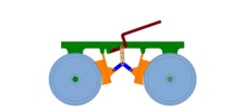View from the front showing a mechanism named multiple-bar mechanism of a wheel brake in position P03