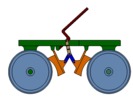 View from the front showing a mechanism named multiple-bar mechanism of a wheel brake
