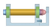 View from the front showing a mechanism named A kinematic rotation torque freely engaged with a bearing in position P0