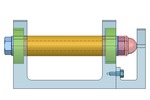 View from the front showing a mechanism named A kinematic rotation torque freely engaged with a bearing