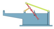 View from the front showing a mechanism named mechanism articulated four members of a rhomboid with safety stops in position P0