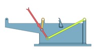 View from the front showing a mechanism named mechanism articulated four members of a rhomboid with safety stops in position P3