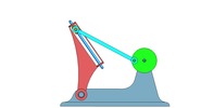 View from the front showing a mechanism named 4 members articulated mechanism with rocker variable length in position P2