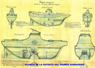 Drawings of a patent of a submarine of Cosme García Saez