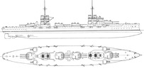 Plan view and side view of the Dante Alighieri battleship