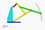 Six bar linkage. Inverted slider crank kinematic chain connected in parallel with a four bar linkage -2 (Variant 6)_SolidWorks