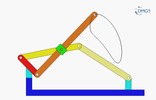 Six bar linkage. Inverted slider crank kinematic chain connected in parallel with a four bar linkage -4 (Variant 23)_SolidWorks